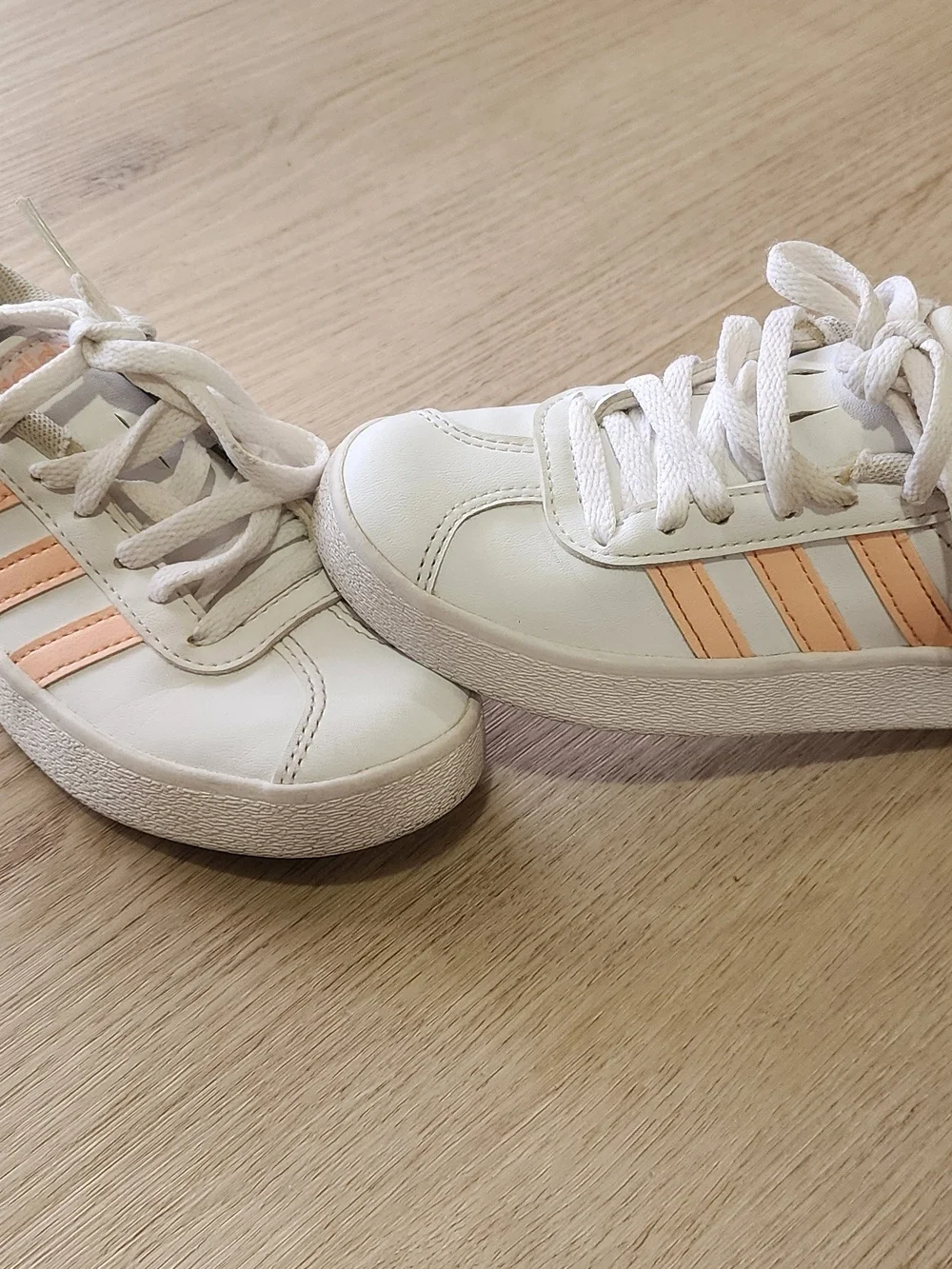 adidas Women’s White Sneakers with Peach Stripes